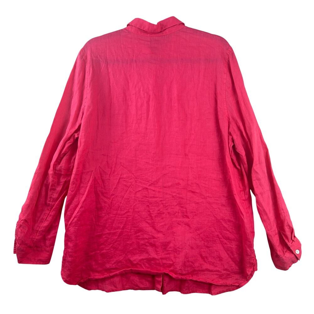 J.Jill Linen Button Front Shirt Pink Coral L Tall Long Sleeve Shell Buttons - Picture 10 of 10